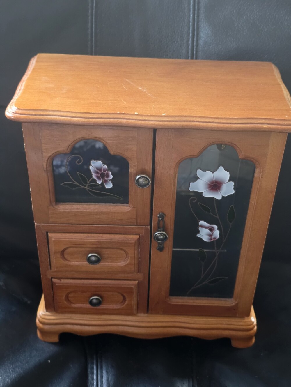 Vintage Jewelry Box Armoire Floral Glass Door Gunther Mele 1976 Limited China